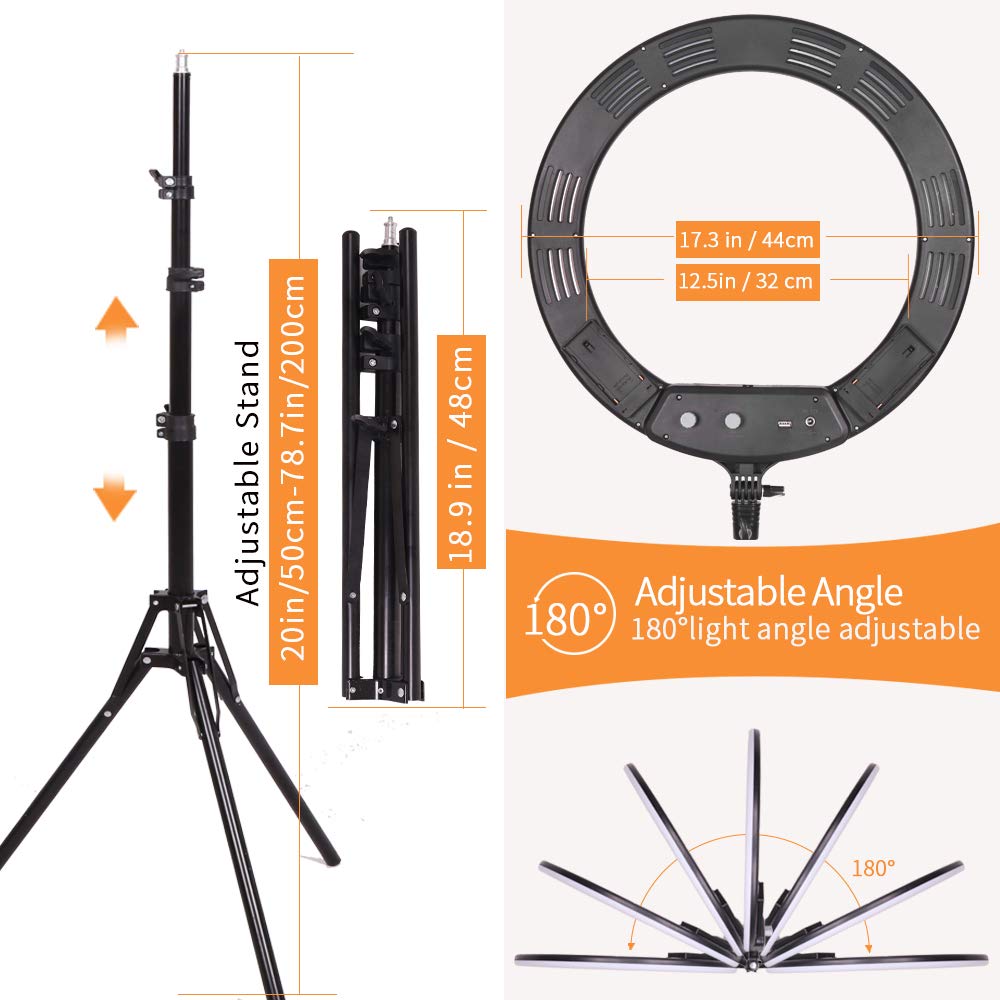 38W 18 Inch Bi Color Dimmable Led Ring Light Beauty Light Kit With Tripod, Wireless Remote Control,Soft Tube,3200 5600K For Came