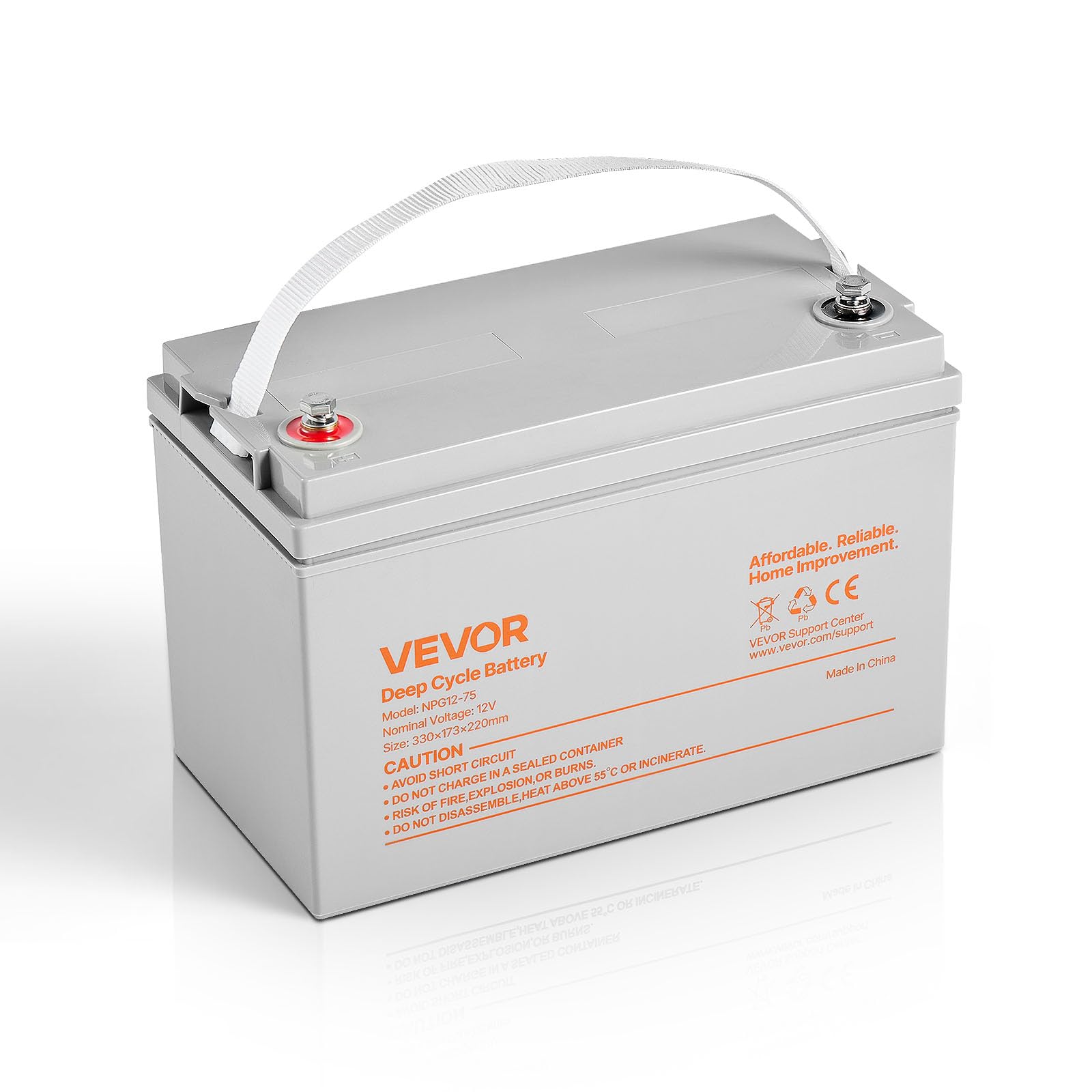 VEVOR 12V 75Ah Deep Cycle Battery, Sealed AGM Technology, Rechargeable Lead Acid AGM Battery, Backup Replacement for Scooters, E