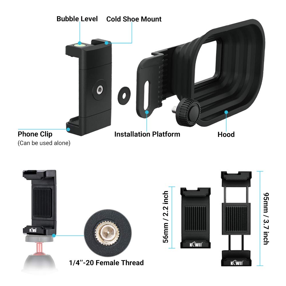Universal Anti Reflection Camera Lens Hood For Iphone 15 14 13 12 Series Samsung Android,Adjustable Clamp Phone Tripod Mount Wit