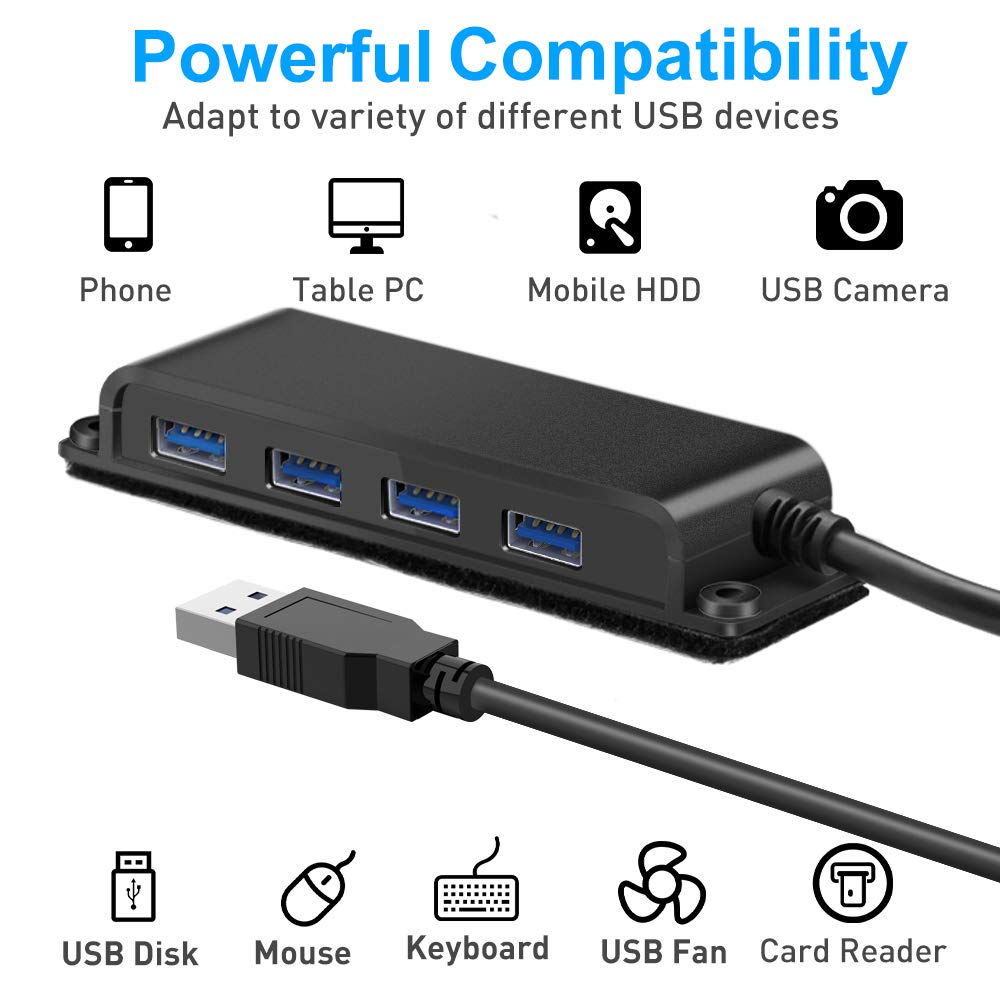 4 Port Usb 3.0 Portable Desk Hub,Fixable Usb Data Hub 3.0 With 3.3Ft/100Cm Cable For Macbook, Mac Pro/Mini, Imac, Xps, Surface Pro, Notebook Pc, Usb Flash Drives, Mobile Hdd,Computer And More