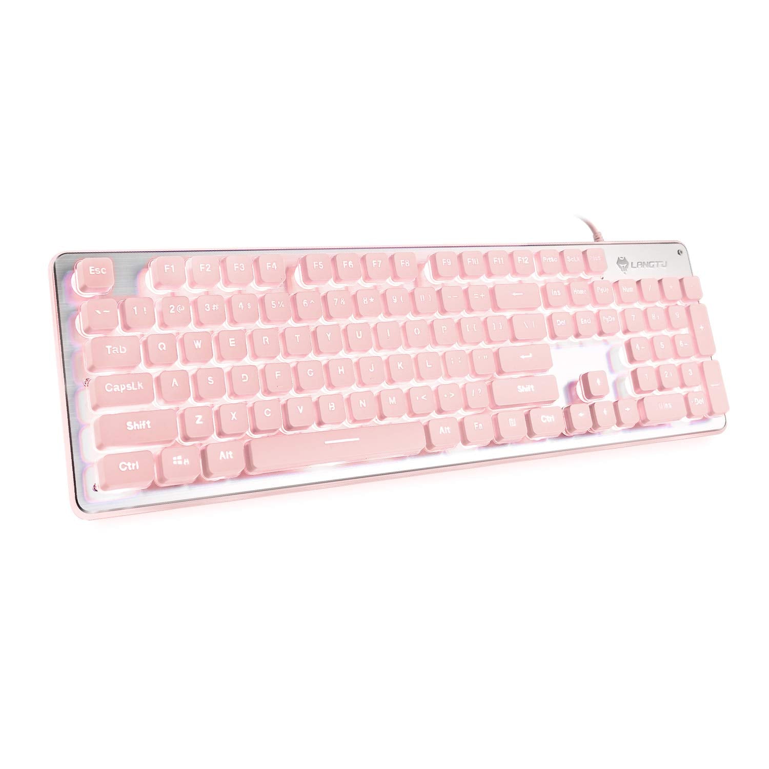Langtu Computer Keyboard, Backlit Led Pink Keyboard For Office, All Metal Panel Usb Wired Membrane Keyboard, 25 Keys Anti Ghosti