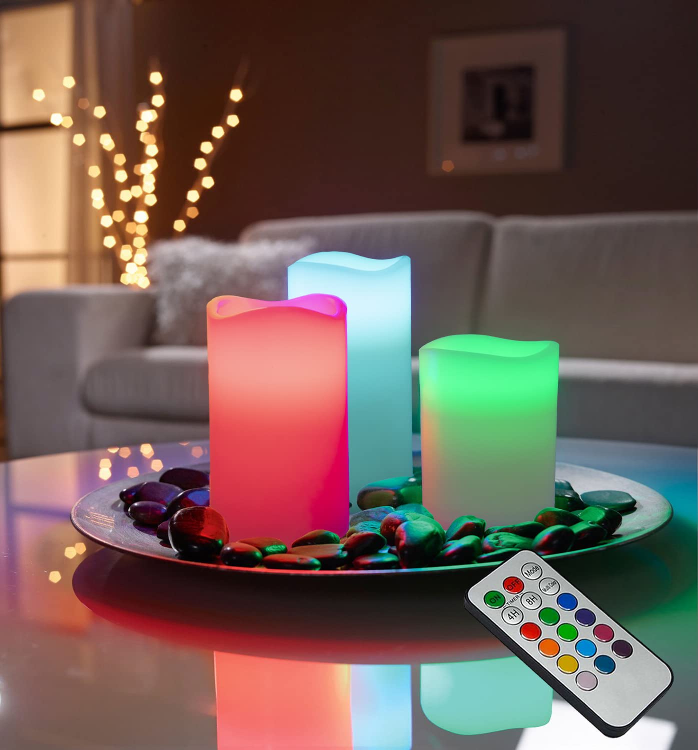 YAKii 3 Pack Color Changing Flameless Candles Real Wax Outdoor with Timer Battery Operated Candles LED Candles with Remote Contr