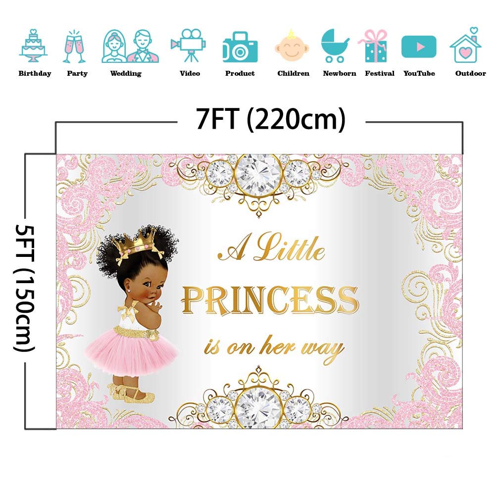 Mocsicka Royal Princess Baby Shower Backdrop Pink Gold Princess Background 7X5Ft Princess Baby Shower Backdrops
