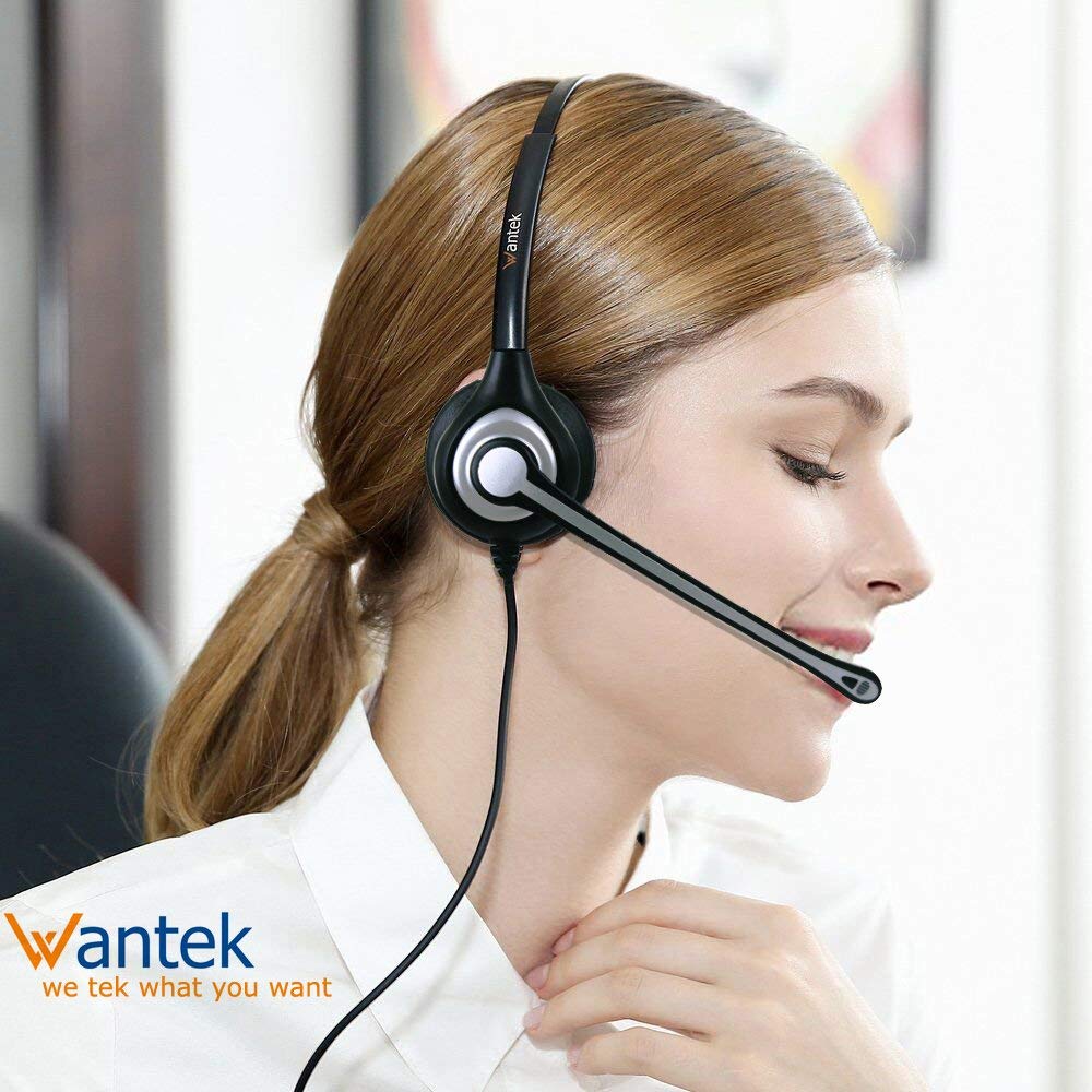 Wantek Wired Telephone Headset Dual Ear With 2.5Mm Jack, Noise Cancelling Mic, Quick Disconnect, Work For Cordless Phones At&T M