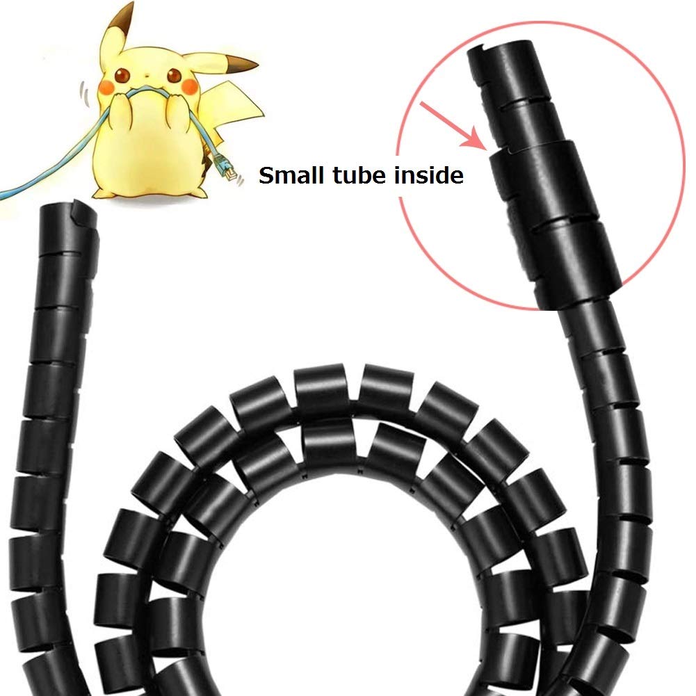 Viwieu Black Computer Cable Management Sleeves Value Pack, Large 1.1'' Pet Proof Cable Cover For Wires And 0.87'' Cord Organizer