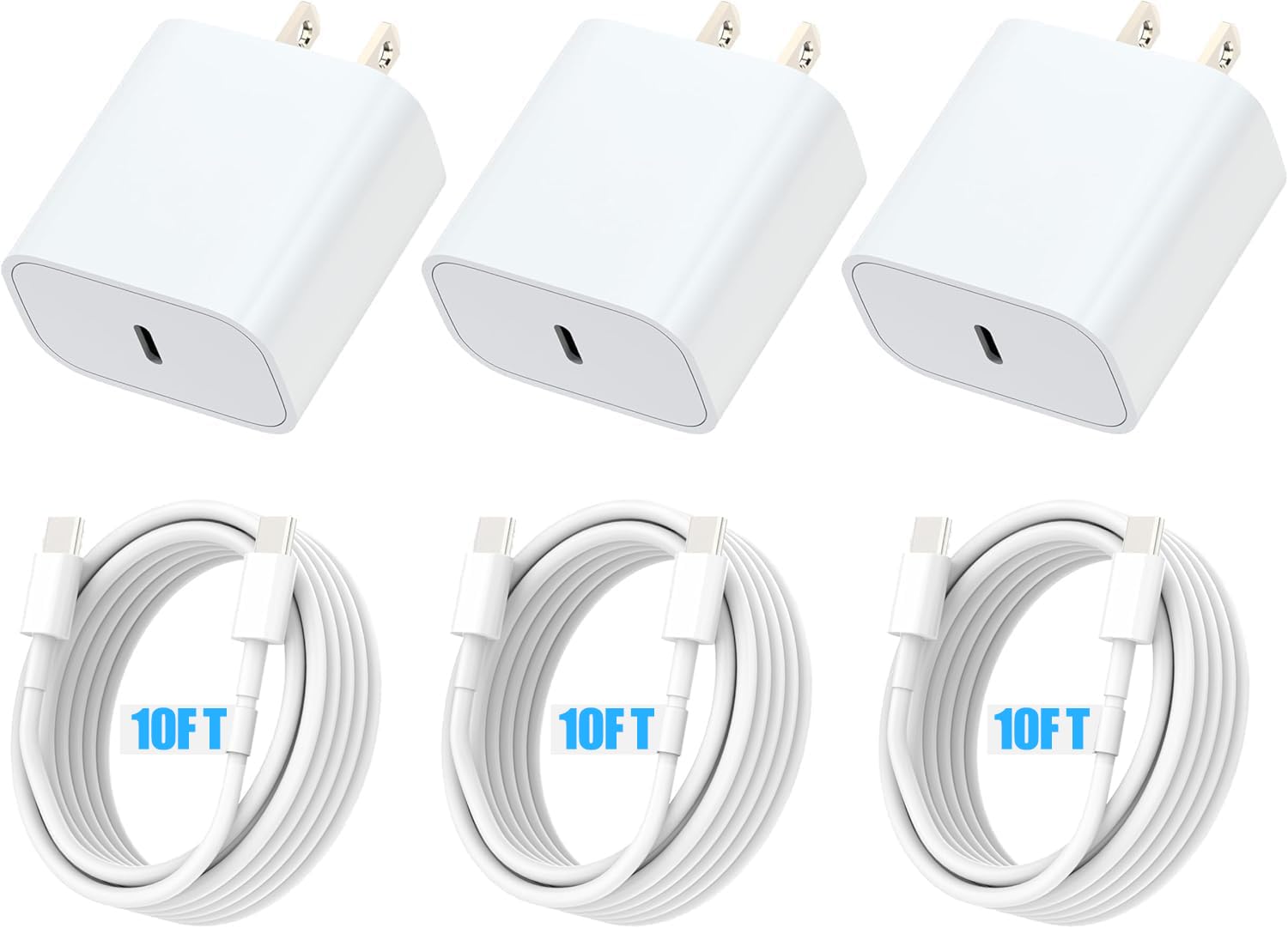 Jozashon For Iphone 16 15 Charger Fast Charging,20W For I Pad Usb C Fast Charger With 3Pack 10Ft Usb C Wall Charger Block For Ip