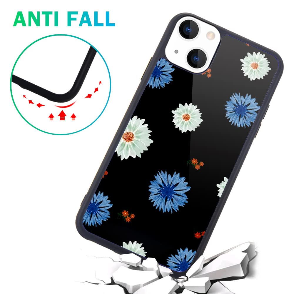 Maycari Compatible With Iphone 13 Case For Children Women Blue White Daisy Flower Design, Hard Back With Aesthetic Floral Patter