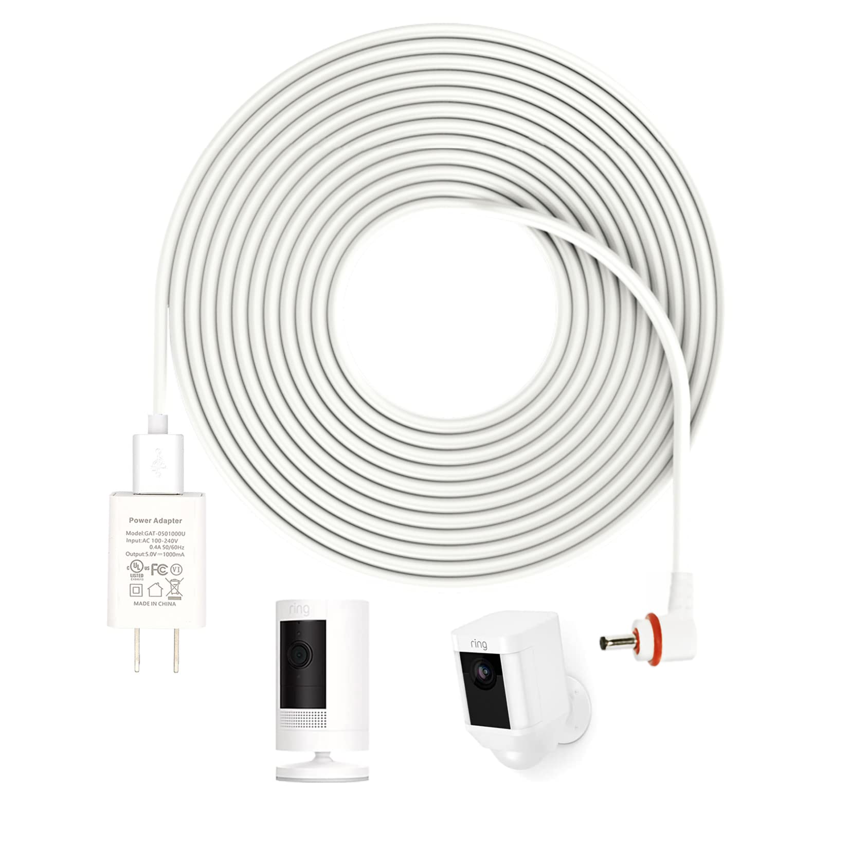 Charging Cable Dc 5V 2A Adapter Barrel Plug For Stick Up Cam Battery/Plug In 3Rd / 2Nd Gen & Spotlight Cam Battery, 16Ft /5M Pow