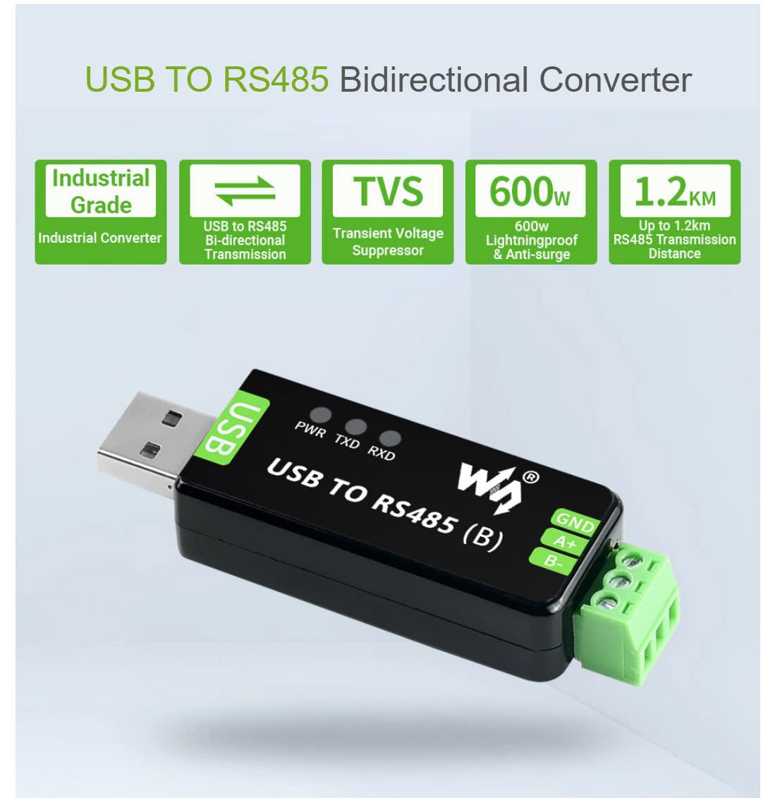 Coolwell Industrial Usb To Rs485 Bidirectional Converter Module, Onboard Original Ch343G And Sp485Een, Onboard Tvs, Transmission