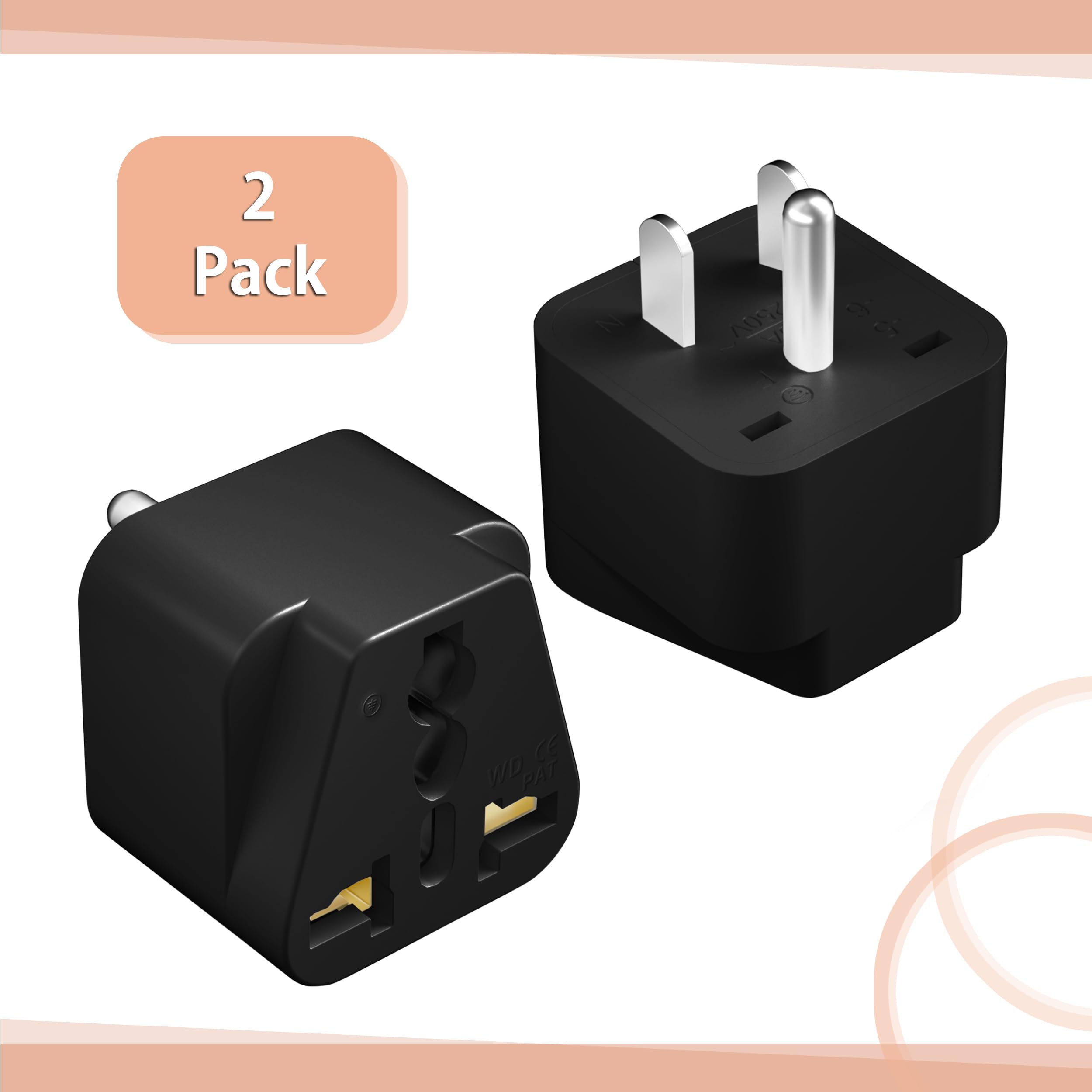 Bates  Universal Adapter, 2 Pack, Black Travel Adapter, Uk To Us Plug Adapter, Universal Plug Adapter Plug, Universal Travel Ada