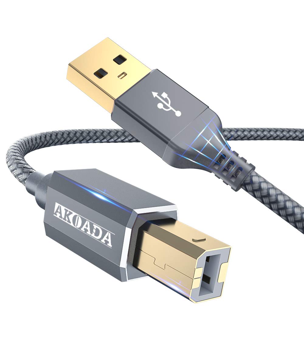 Akoada Printer Cable 20Ft Usb 2.0 Type A Male To B Male Printer Scanner Cord High Speed Compatible With Hp, Canon, Dell, Epson, Lexmark, Xerox, Samung And More