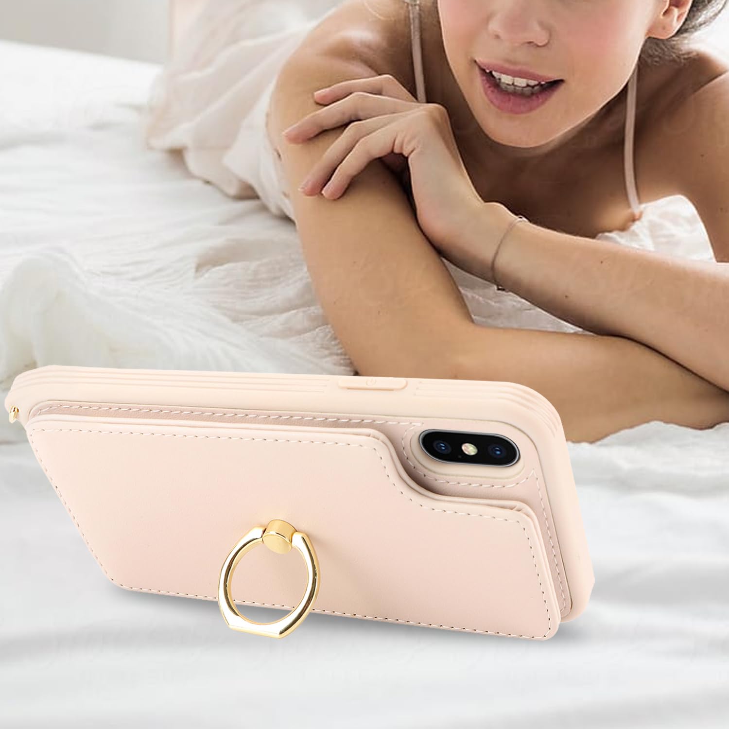 Lipvina For Iphone Xr Phone Case With Card Holder And Strap For Women,Crossbody Lanyard,Kickstand Ring Stand,Snap Clasp,Phone Wa