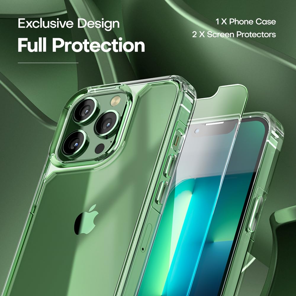 Tauri 3 In 1 For Iphone 13 Pro Max Case Clear, With 2X Screen Protector, [Not Yellowing][Military Grade Drop Protection] Slim Sh