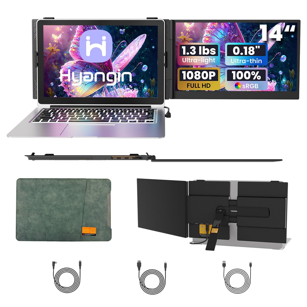 Hyangin Laptop Screen Extender 14-inch, 2026 Upgraded Ultra-Slim 1080P Laptop Monitor Extender, Ultra-Light Dual Screen Portable