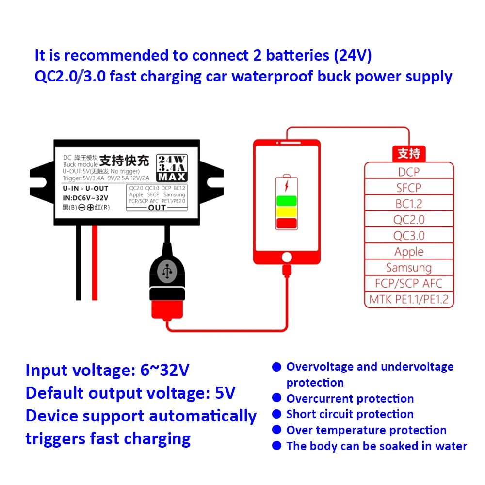 2Pack Dc Converter Voltage,Aideepen 24W Quick Charge 6V 32Vto 5V Converter Dc Buck Converter Module Usb A Dc To Dc Car Power Con