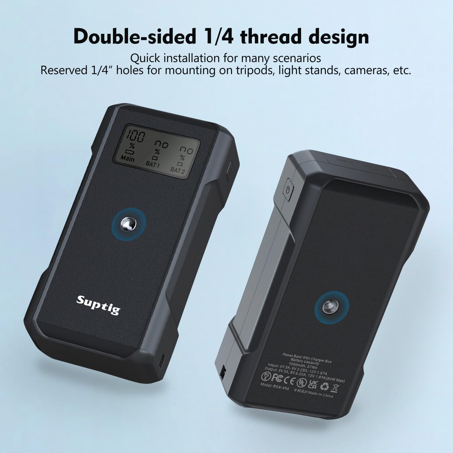 Suptig Power Bank With Battery Charger, 10,000Mah Battery Pack Charger Box For Dji Action 5, Action 4, Action 3 Battery.