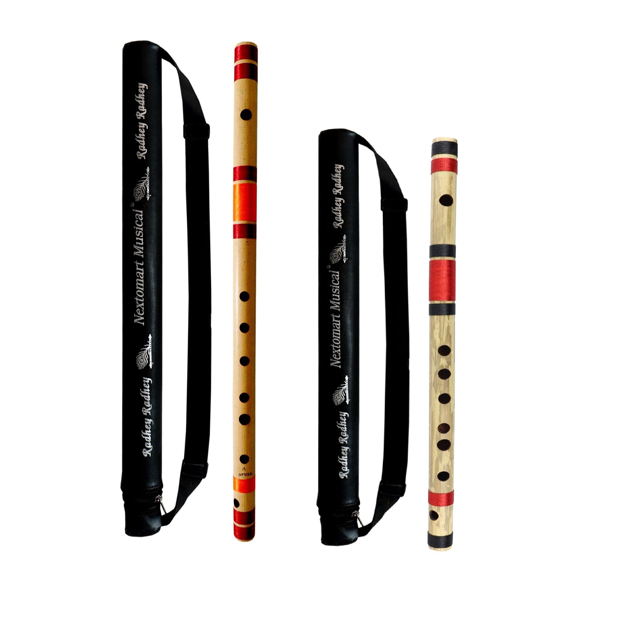 Nextomart Musical Combo Flutes A Natural (24 Inch) & F Sharp (14 Inch) Bamboo Flute Bansuri With Flute Carry Bag Free
