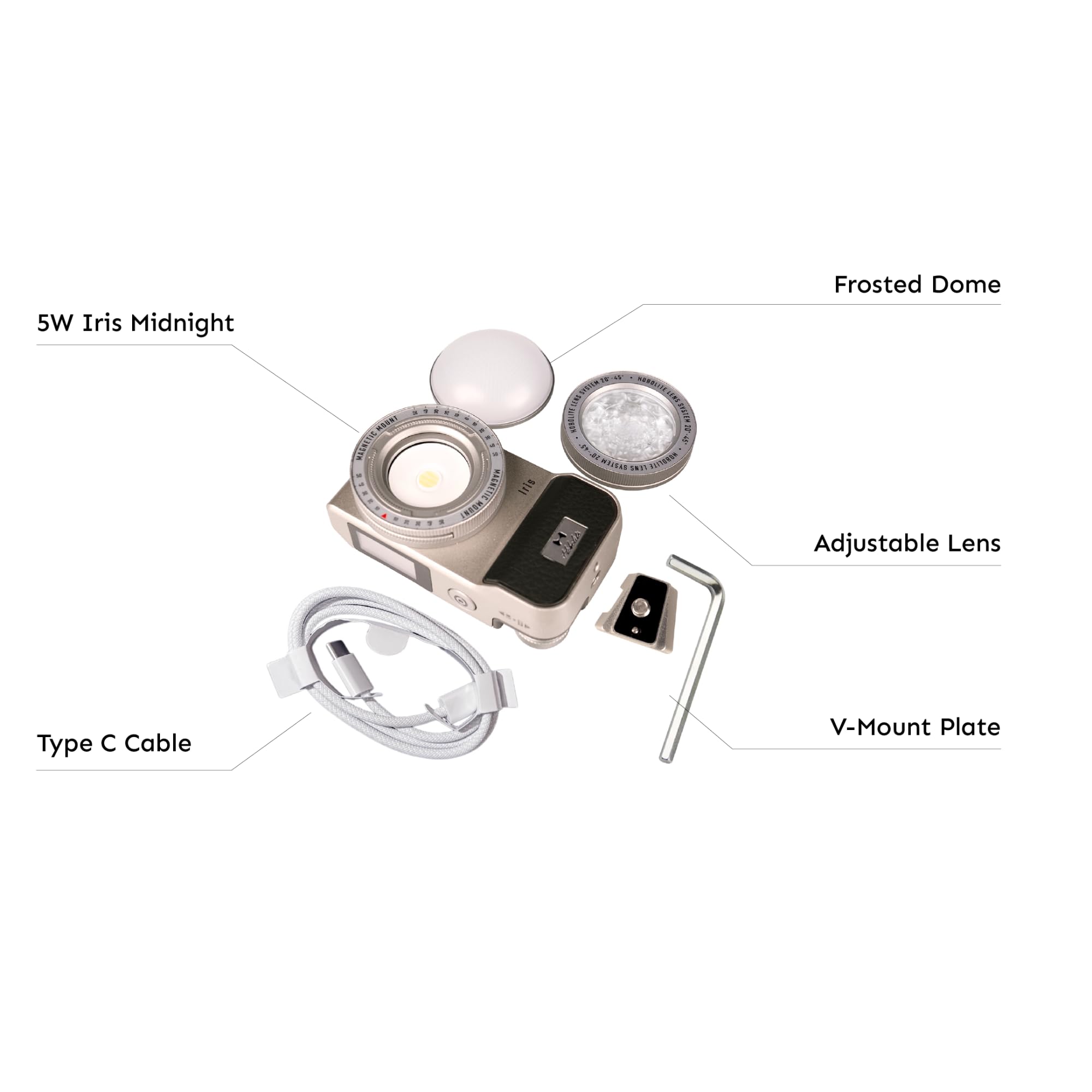 Hobolite Iris Led Video Light Standard Kit With Lcd Display, App Control, Adjustable Lens, Storage Pouch, Cri/Tlci 96+, 2700 650