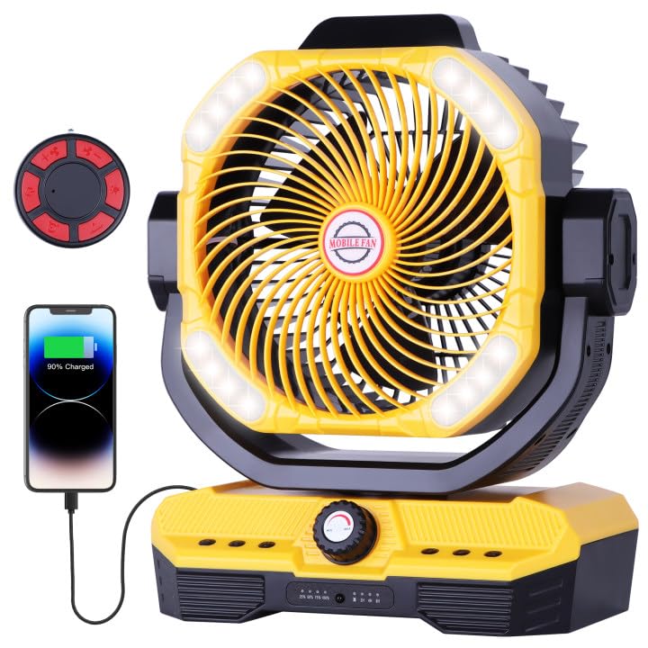 Westtree Camping Fan 20000Mah Rechargeable Battery Operated Fan Outdoor Tent Fan With Light & Hook, Knob Speeds, Personal Usb De