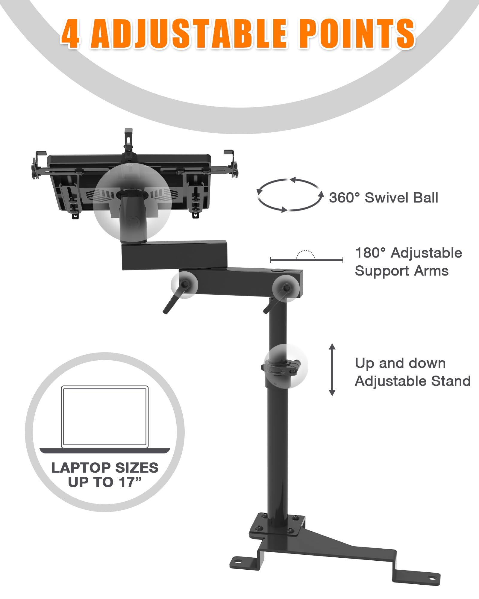 Melipron Vehicle Laptop Mount Fit For Ford F150 250 350 Truck Laptop Stand Holder For Passenger Seat Fit Laptops Up To 17''