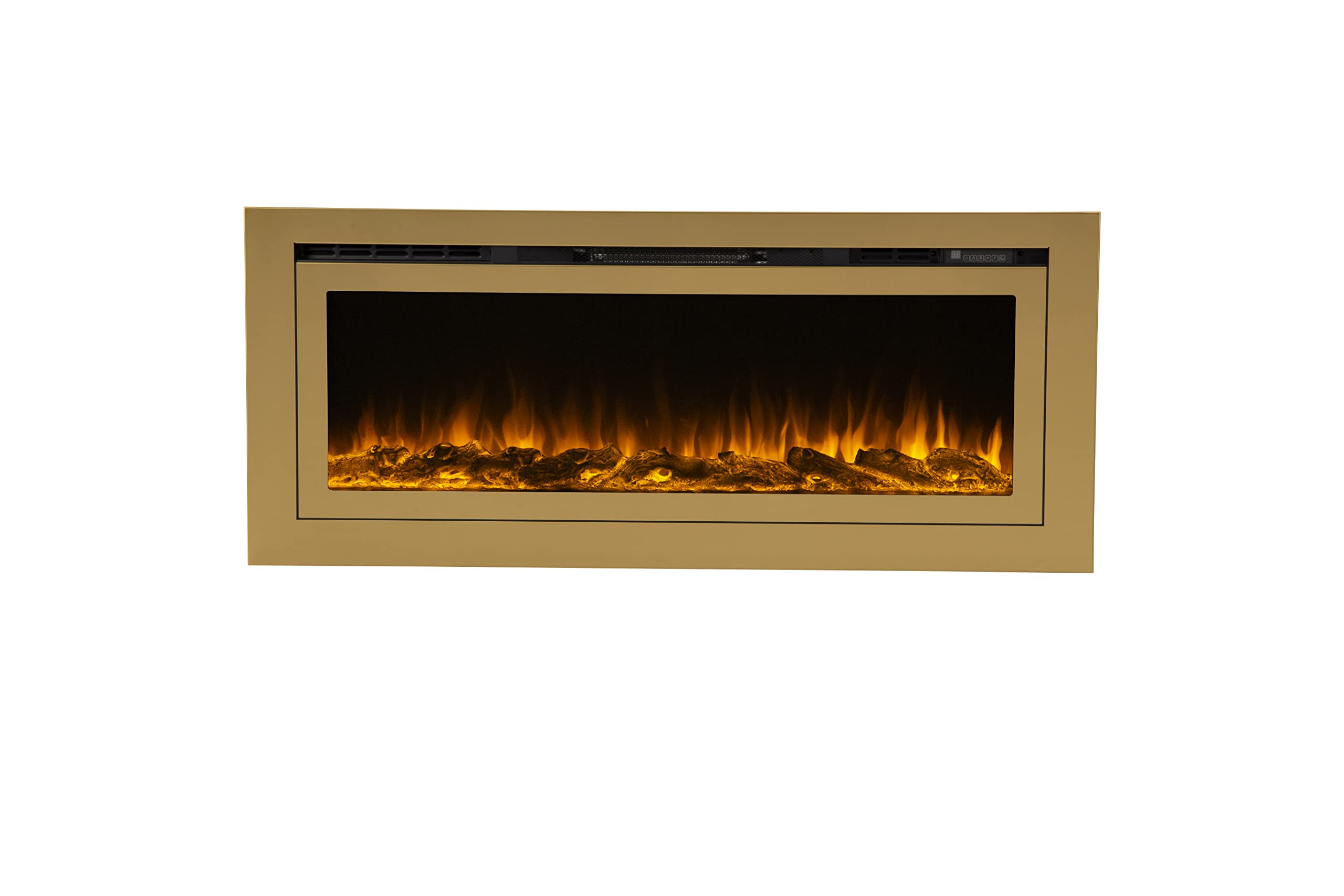 Touchstone Sideline Deluxe  Gold Smart Electric Fireplace  50 Inch Wide  Alexa/Wifi Enabled  In Wall Recessed  5 Flame Settings