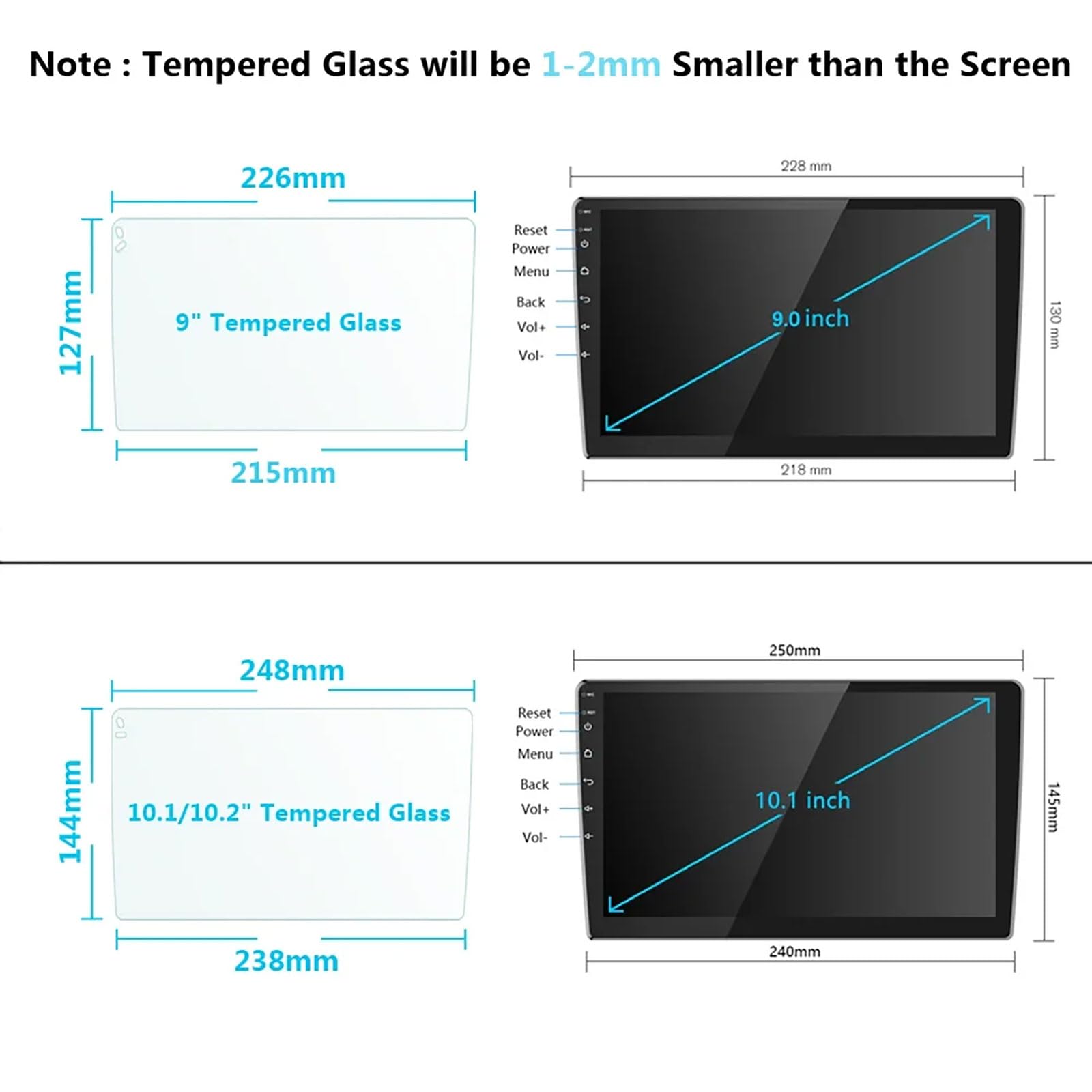 2Pack Tempered Glass Screen Protector For Double Din Android Car Radio Stereo Player Auto Gps Navigation 10.1 Inch Universal Pro