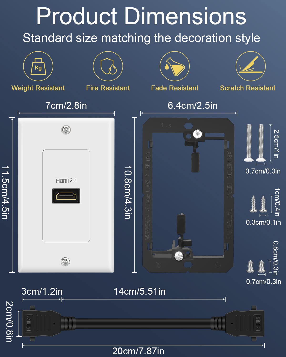 ELECTOP 8K HDMI 2.1 Wall Plate Pass Through with Low Voltage Bracket 8K@60Hz 4K@120Hz Metal White N-002