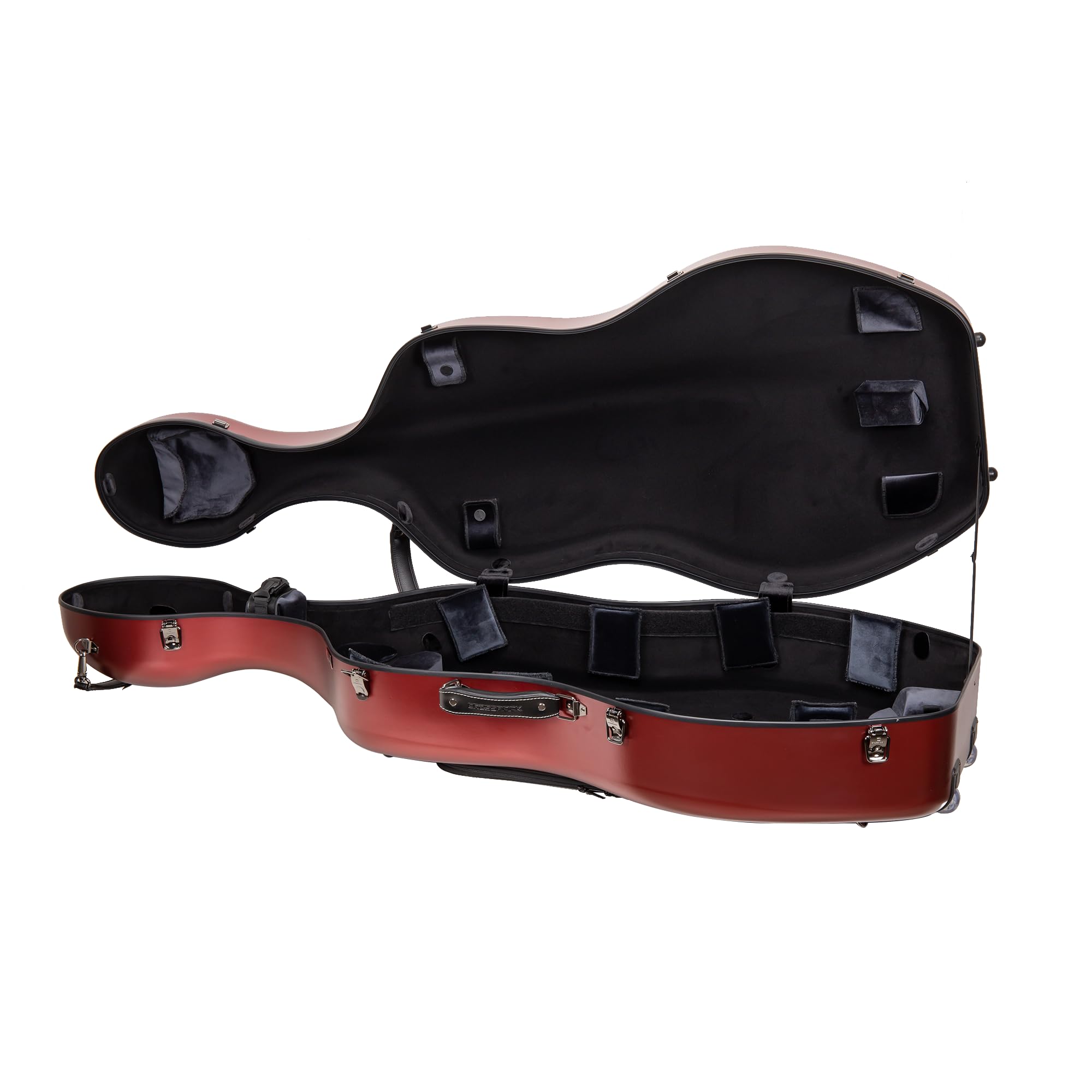 Crossrock Poly Carbon Cello Case For 4/4 Full Size | Red Matte Finish, Black Velvet Interior, Wheels, Music Pouch - Lightweight