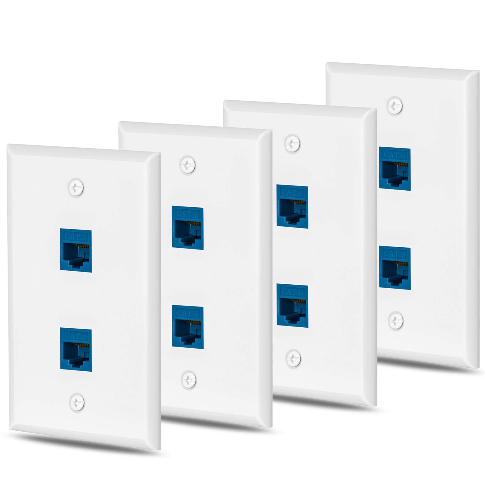 Huahenght Ethernet Wall Plate Outlet 4 Packs 2 Cat6 Port Rj45 Network Female To Female Keystone Wall Inline Coupler Jack Plates