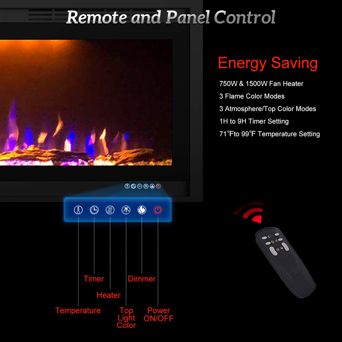 Valuxhome 50'' Royal Slim Electric Fireplace Built In With Remote Control,750/1500W