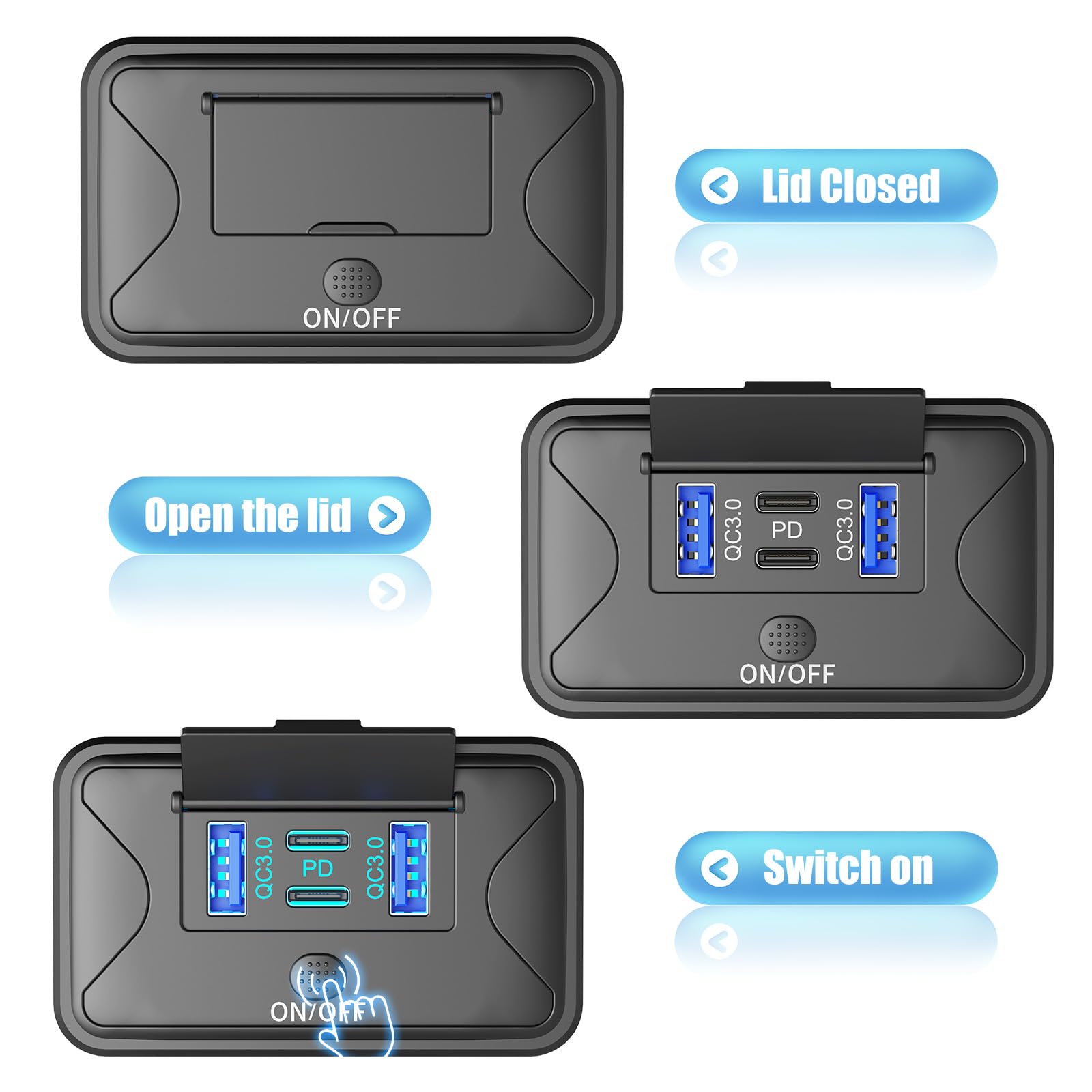2 Pack 78W 4 Port 12V Usb Outlet Wall Mount, Dual 36W Pd & Dual 18W Qc3.0 Lightweight Surface Mount Charger Socket Panel With Bu