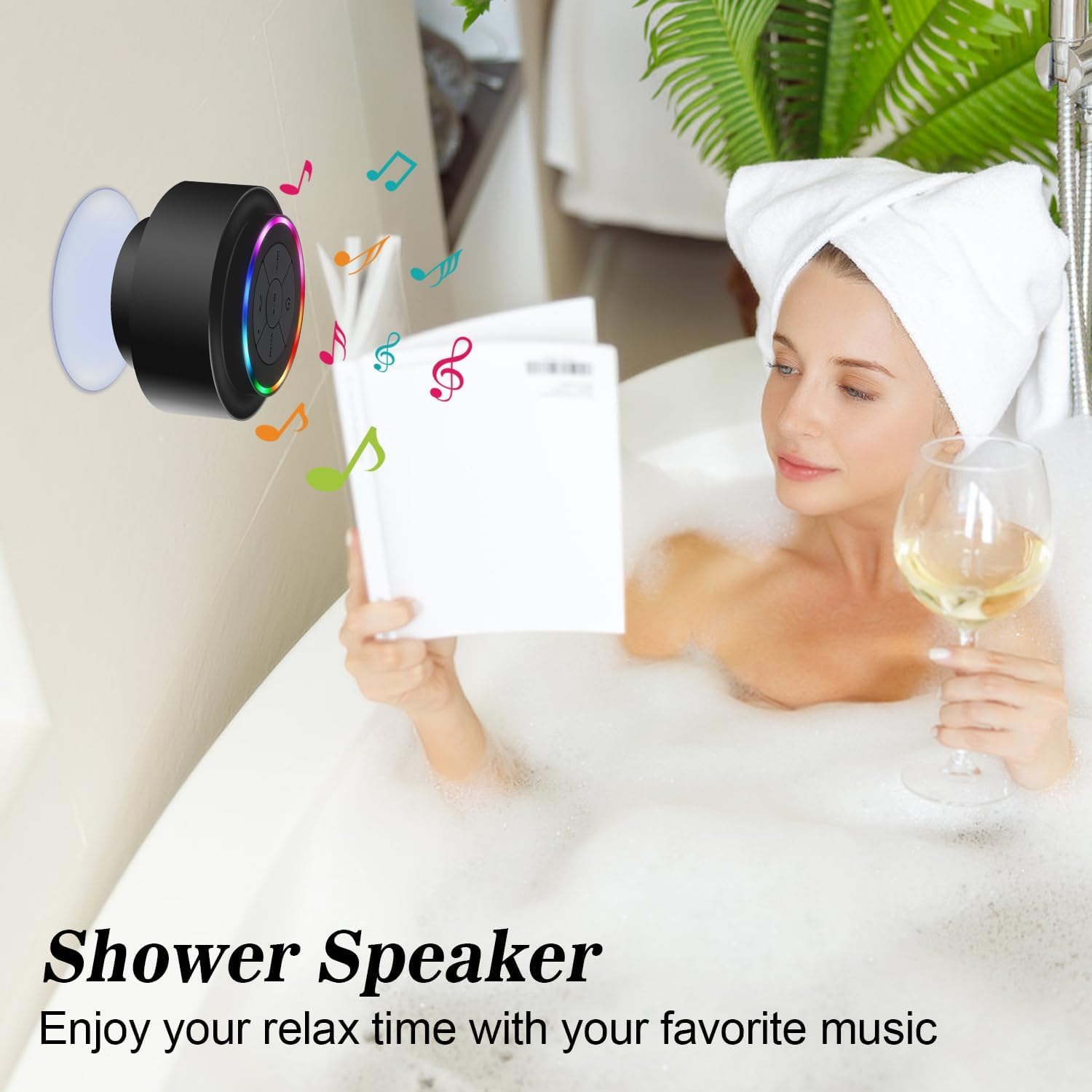 Haissky Bluetooth Shower Speakers, Portable Wireless Speaker With Suction Cup, Ip67 Waterproof Speaker With Led Light, Pairs Eas