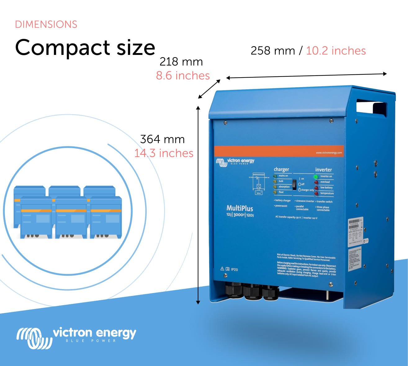 Victron Energy Multiplus Pure Sine Wave Inverter Charger For 120 Amp Battery, 3000Va 12-Volt
