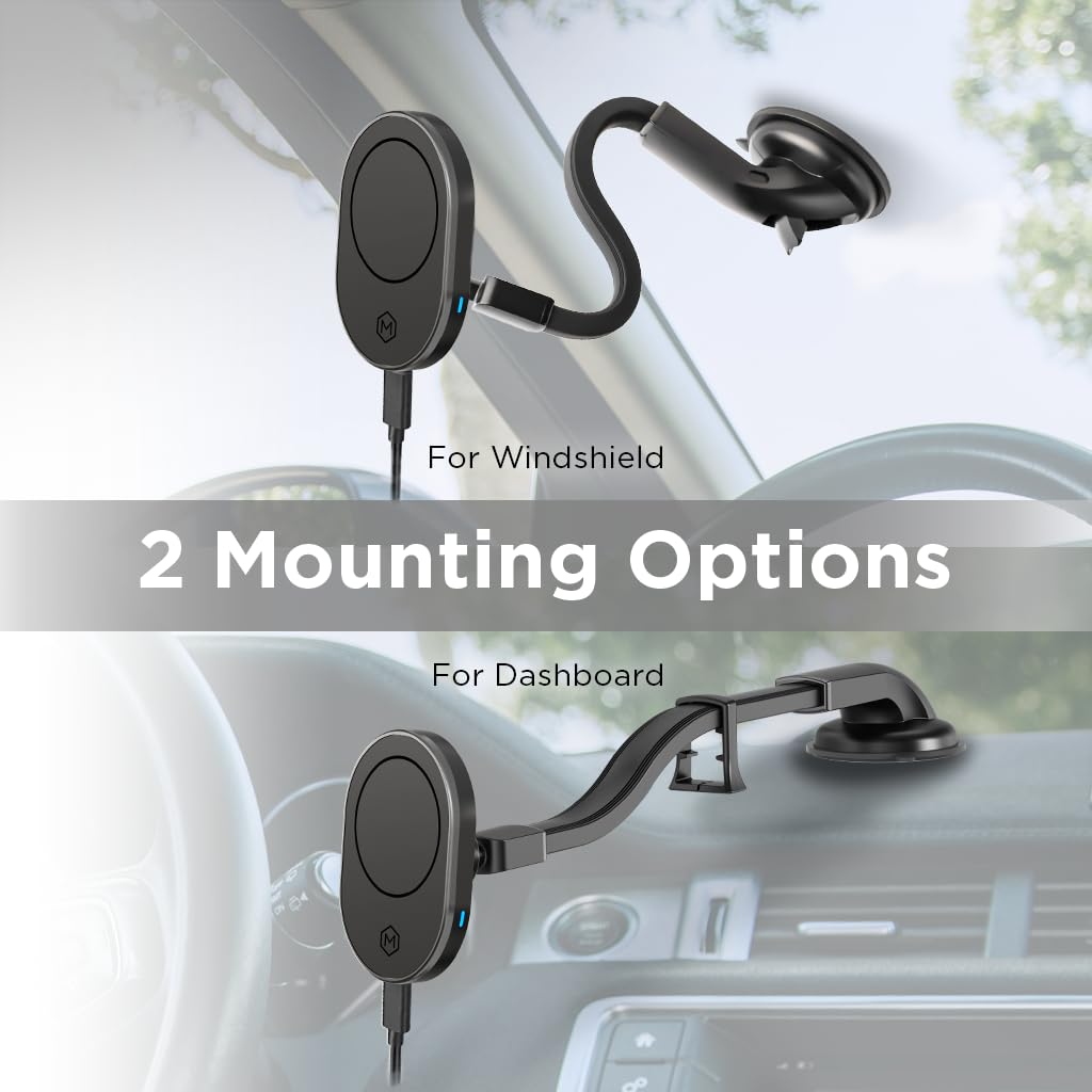 Mighty Mount Magsafe Wireless Car Charger Gooseneck Mount (Version 2.0) For All Smartphones, 360 Rotation, Magnetic Phone Holder