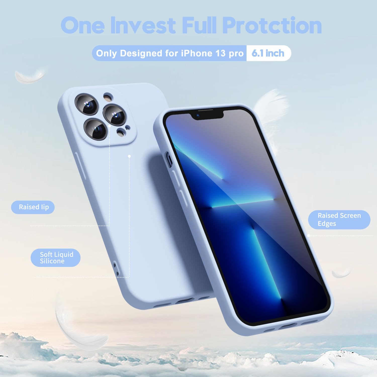 Oakxco For Iphone 13 Pro Phone Case Liquid Silicone Grip, Cute Thin Slim Soft Rubber Tpu Plain Smooth Gel Cover For Women Girl A