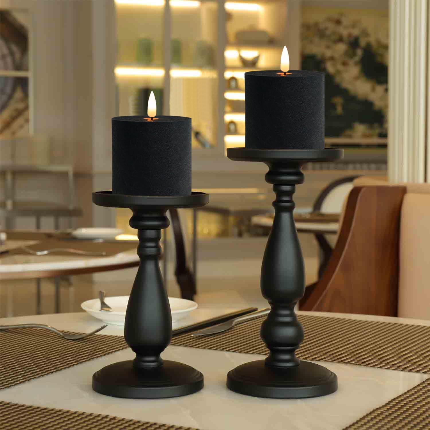 Volnyus Black Flameless Candles Set Of 2 (3X3 Inch) Real Wax Flickering Led Candles Battery Operated With Remote Control Timers