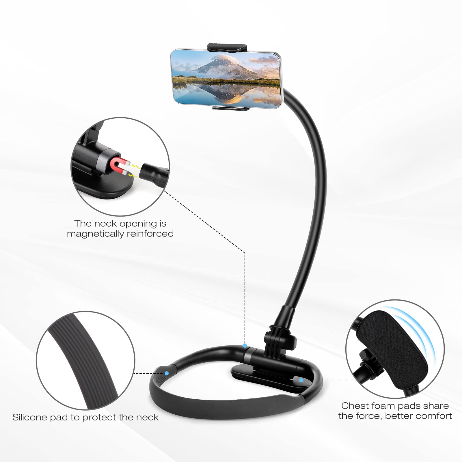 Cell Phone Stand, Neck Cell Phone Holder, Hand Free Flexible Gooseneck Phone Holder For Bed, Neck Phone Holder Pov/Vlog Selfie M