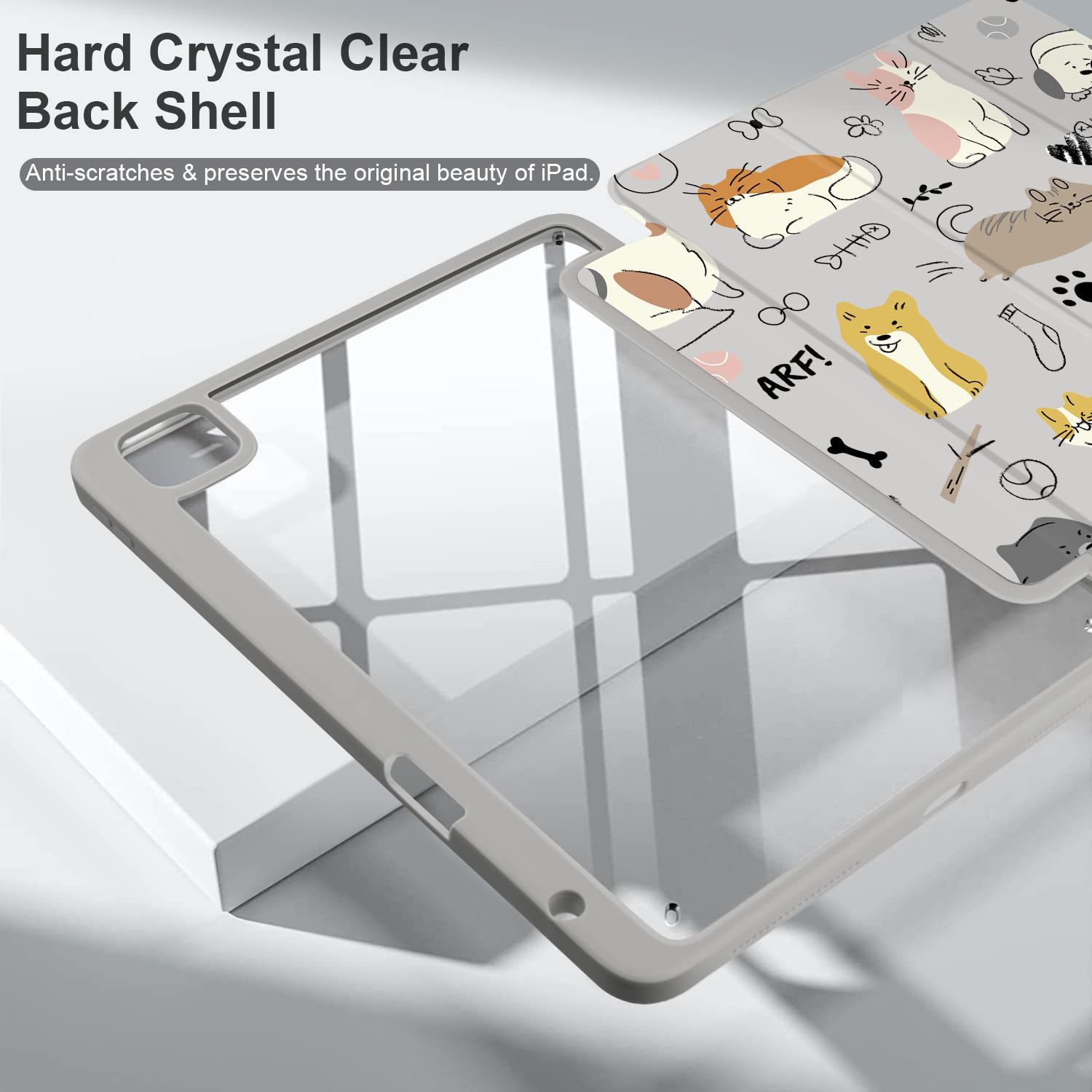 Batianda Hybrid Case For Ipad Air 13 Inch 2024 /Ipad Pro 12.9 Inch 2022 M2 2021 5Th / Ipad Pro 12.9' 4Th/3Rd Gen [Built In Pencil Holder] Shockproof Cover With Clear Back Shell Tpu Bumper, Cute Dogs