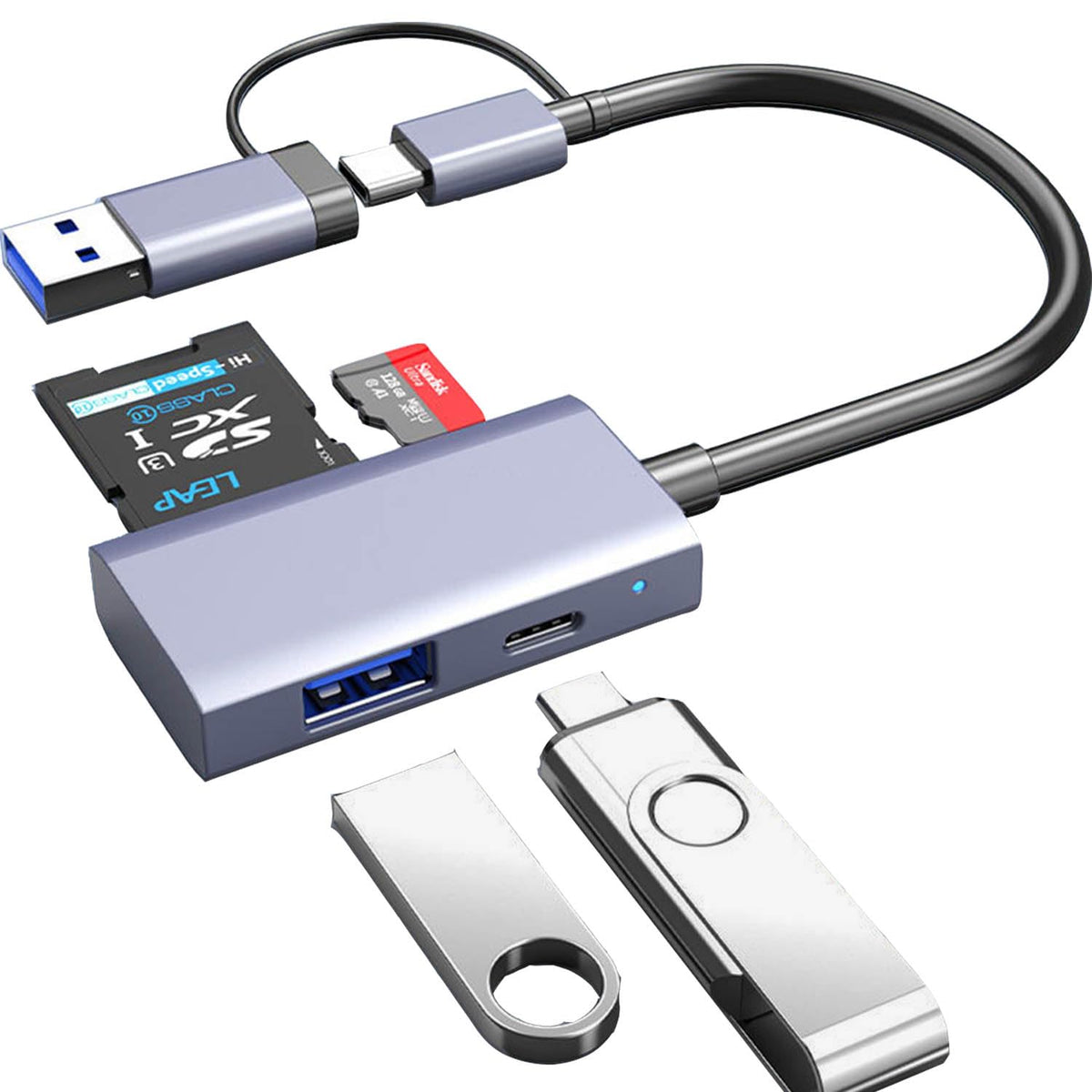 Usb C Usb 3.0 Sd Card Reader 4 In 1, Usb A&C Hub With Memory Sd/Tf Card Reader, Usb 3.0 Otg, Usb C Ports Compatible For Pc, Laptops, Macbook Pro/Air, Iphone 15, Imac Pro,Surface