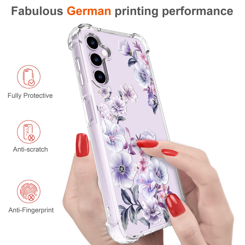 Hungo Compatible With Samsung Galaxy S23 Case Floral Flower Cute Clear Design, Girly For Women Girls Floral Transparent Pink Ane