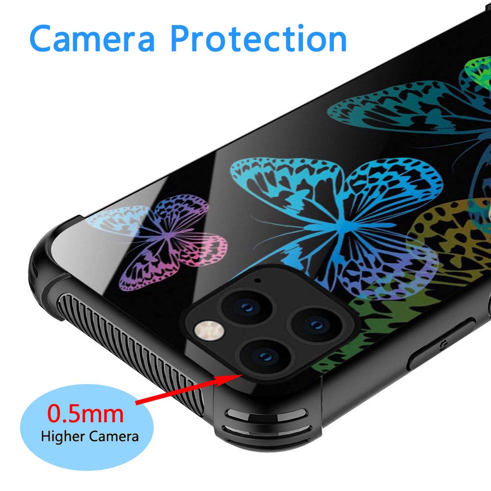 ZHEGAILIAN iPhone 12 Pro Max Case Gradient Butterfly Pattern Organic Glass TPU Anti-Scratch 6.7 inch