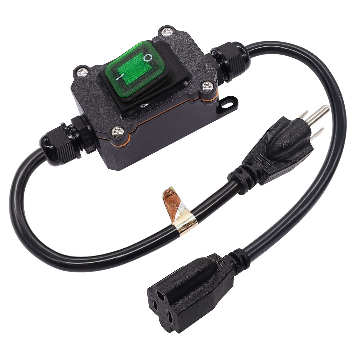 Weideer Extension Cord With Inline Switch On/Off Ip67 Waterproof 20A 250V 16Awg 2Ft 3Pin Outlets Plugs Power Cord Green Led Rock