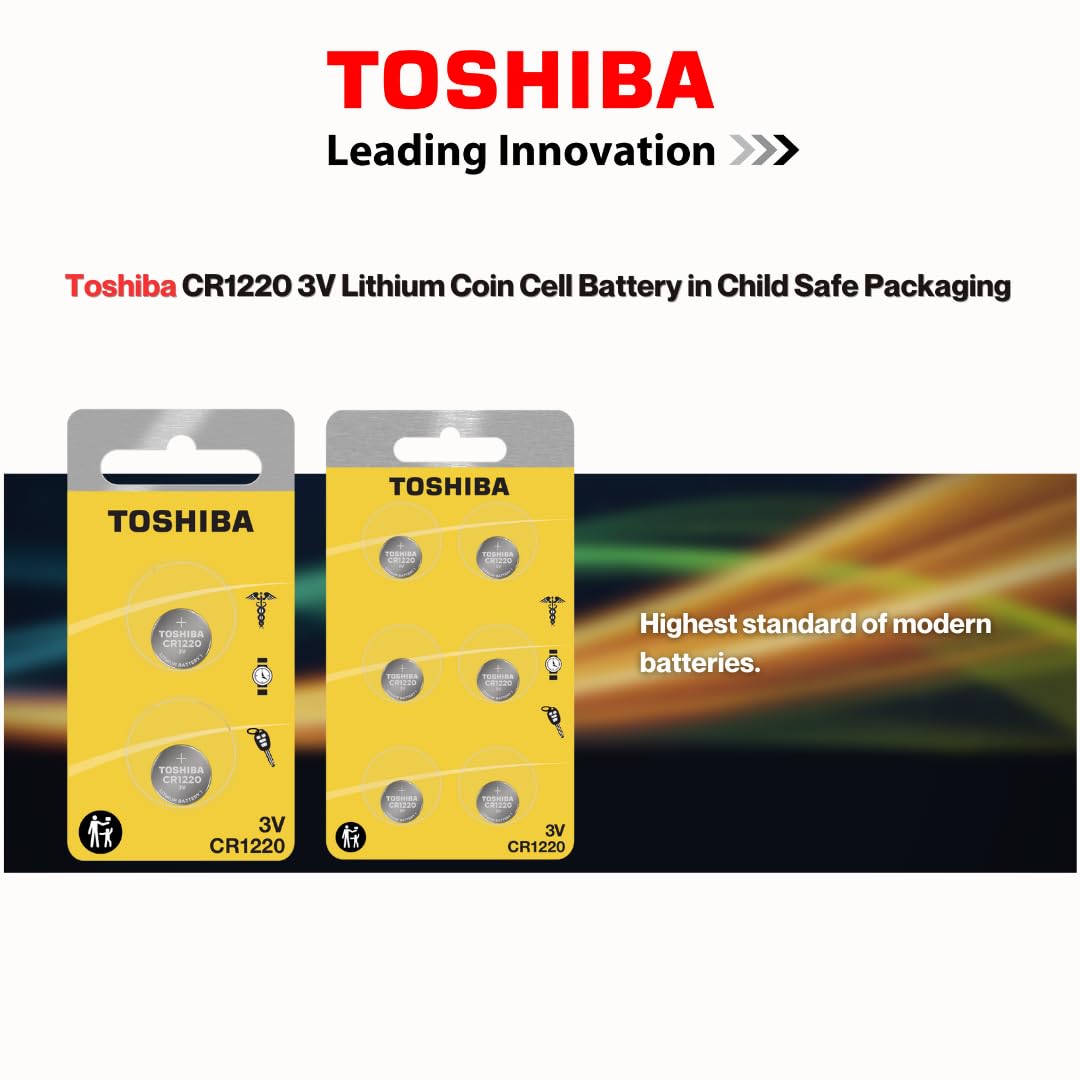 Toshiba Cr1220 3V Lithium Coin Cell Child Resistant Blister Package (6 Batteries)