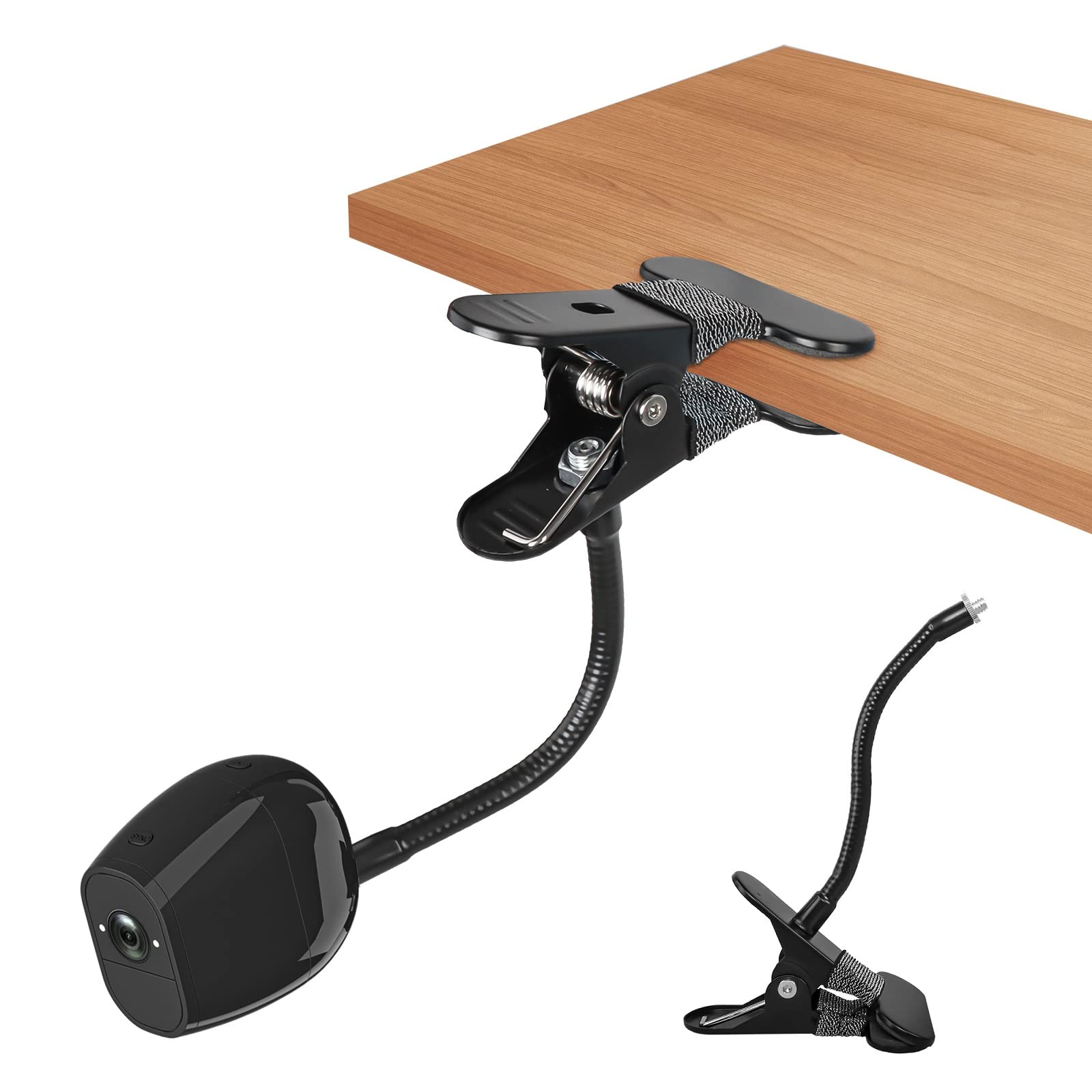 Okemeeo Gooseneck Clamp Mount For Eufycam 2C/Arlo Pro 5S/Pro 4/Pro 3/Pro 2/Essential Camera Mounting Bracket On Gutter,Shelf,Tree(No Drill,Black, 1 Pack)