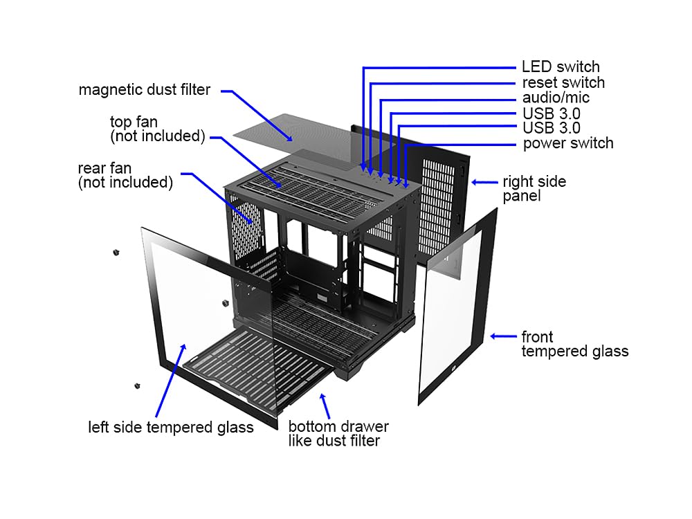Bluegears Bgears B Pellucid Microatx Gaming Pc Case With Infinity Tempered Glass And Usb 3.0 X 2. (Fan Sold Separately)