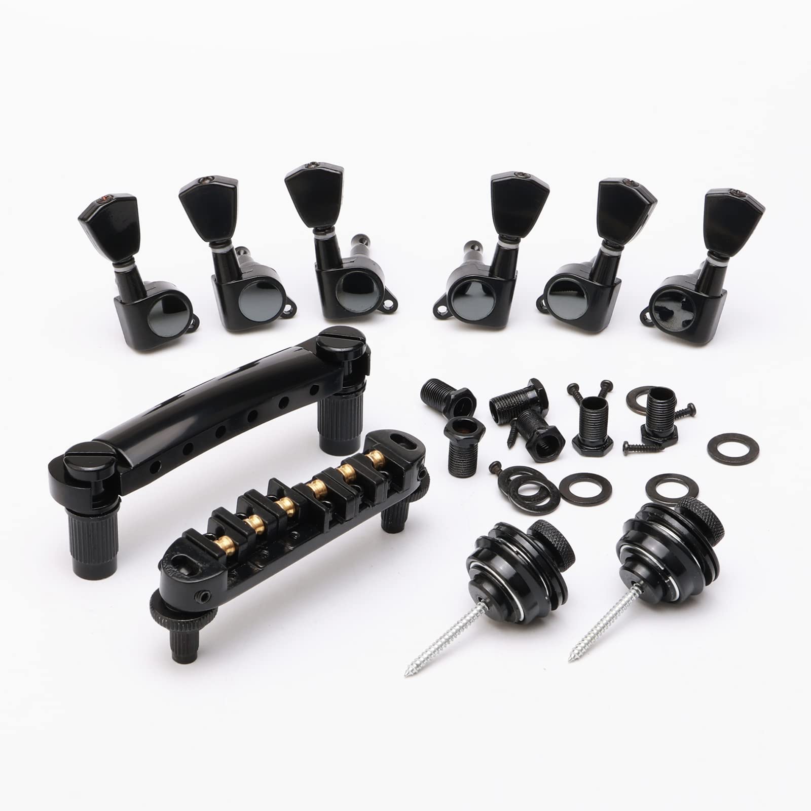 Unxuey Guitar Roller Saddle Tune O Matic Guitar Bridge And Tailpiece For Lp Electric Guitar, With 3L3R String Tuning Pegs, 6Pcs