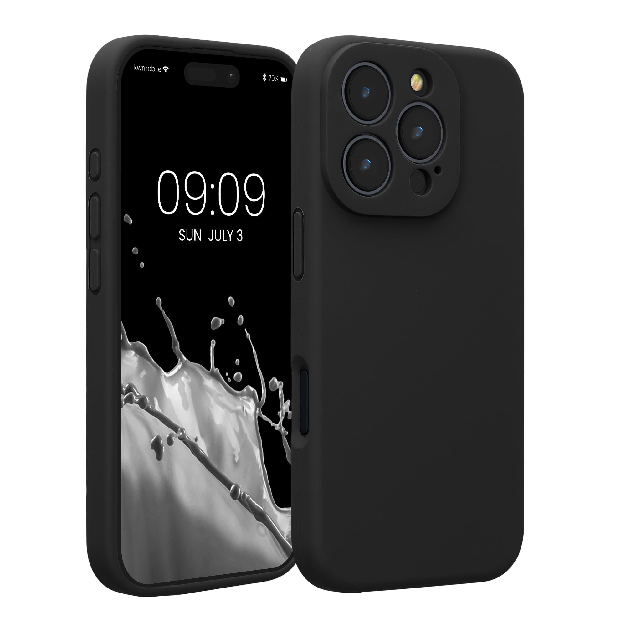 kwmobile Case Compatible with Apple iPhone 16 Pro Case - Slim TPU Silicone Phone Cover - Soft Touch Finish - Black