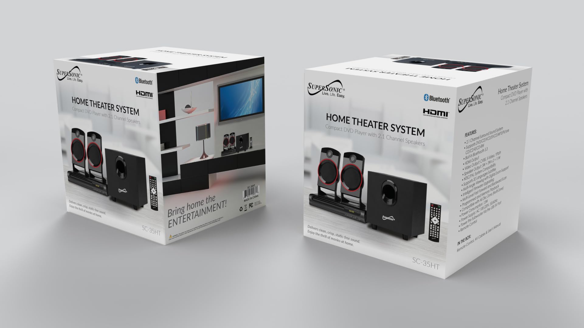 Supersonic Sc 35Ht Sc 35Gt 2.1 Home Theater System (Discontinued By Manufacturer), Black And Red, Two 3W Speakers, One 5W Subwoo