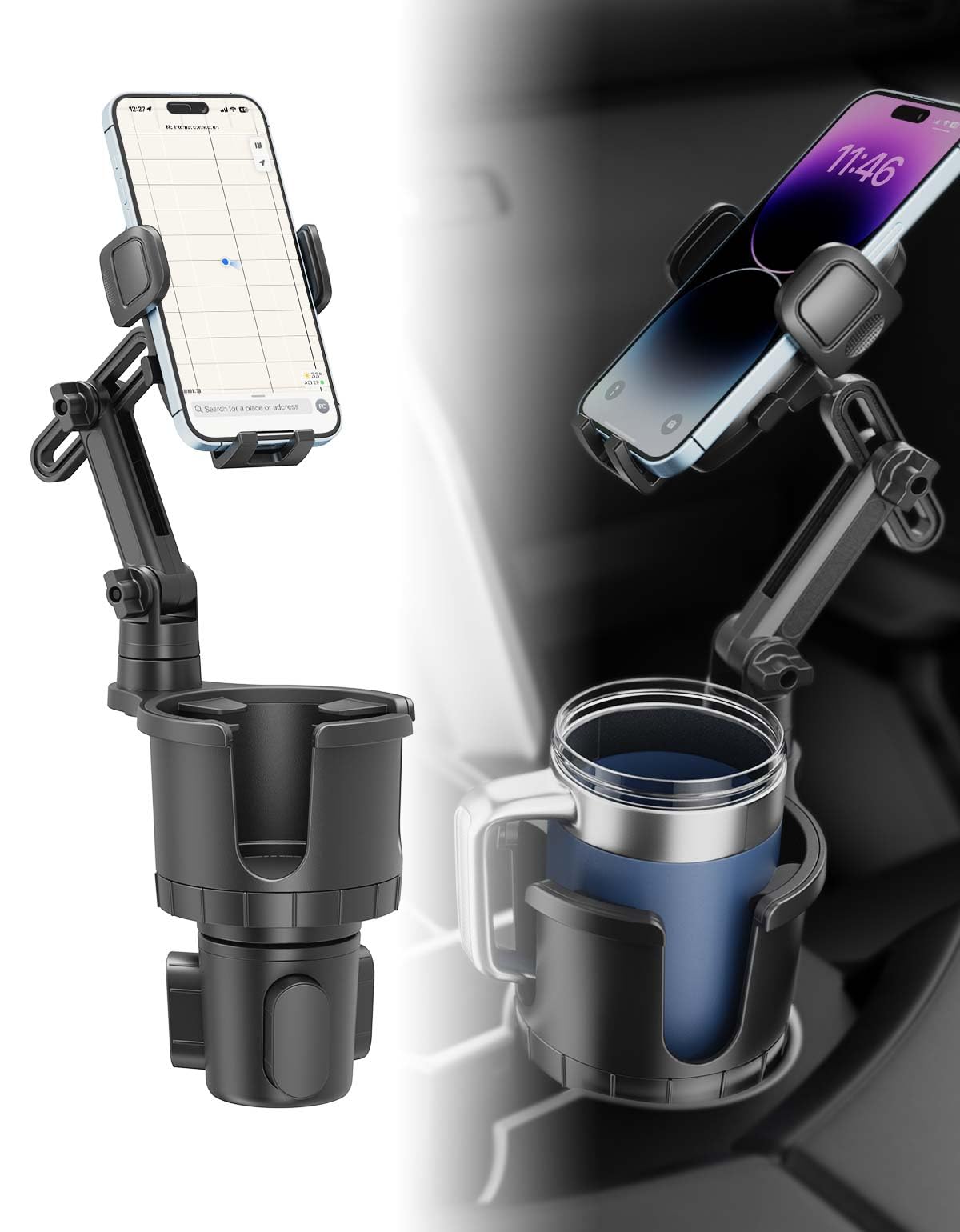 Cup Holder Phone Mount For Car, Phone Cup Holder For Car Iphone With Expandable Base, Compatible With Iphone Samsung All Phones 