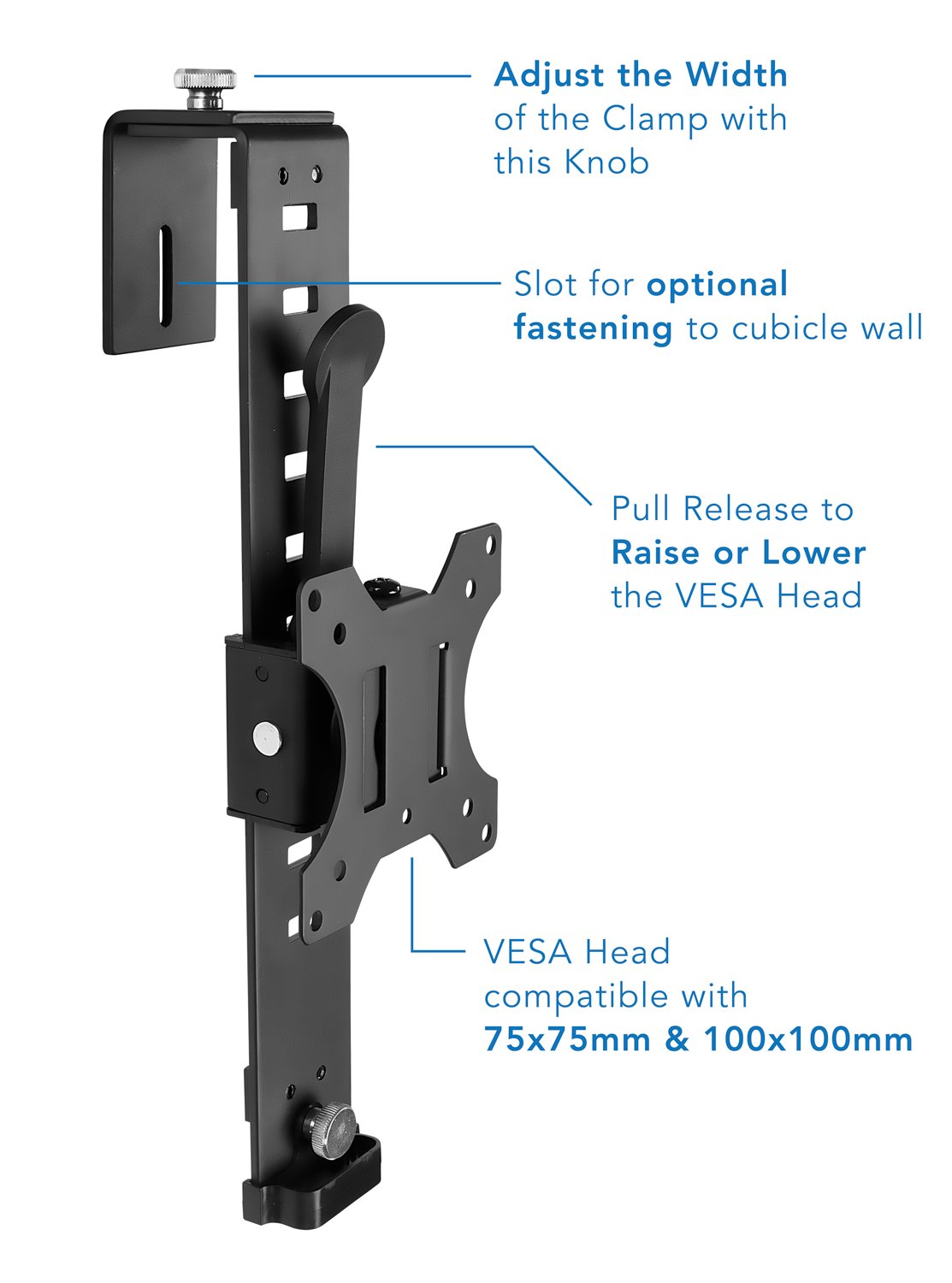 Mount It! Cubicle Monitor Mount Hanger Attachment, Hanging Height Adjustable VESA Bracket for a 17' to 32' Screen, Adjustable Hook Supports up to 17.6 lbs, Black (MI 785)